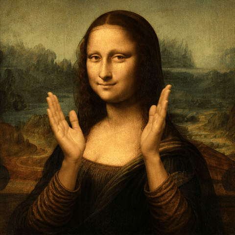 Mona Lisa clapping in celebration